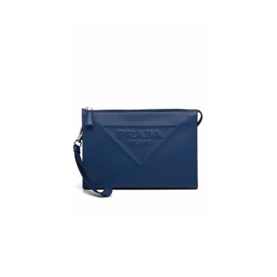 PRADA EMBOSSED LOGO POUCH IN SAFFIANO-LEATHER 2VF039 (25*17*5cm) 